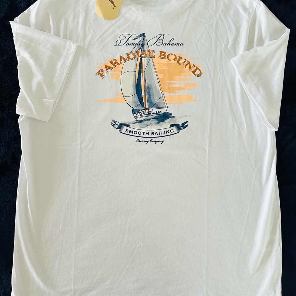 Tommy Bahama Mens PARADISE BOUND SMOOTH SAILING BREWING COMPANY XXL Tshirt WHITE